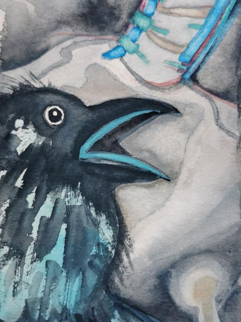 Der Rabe und ich 22025, 20 x 10 cm, Aquarell auf Papier