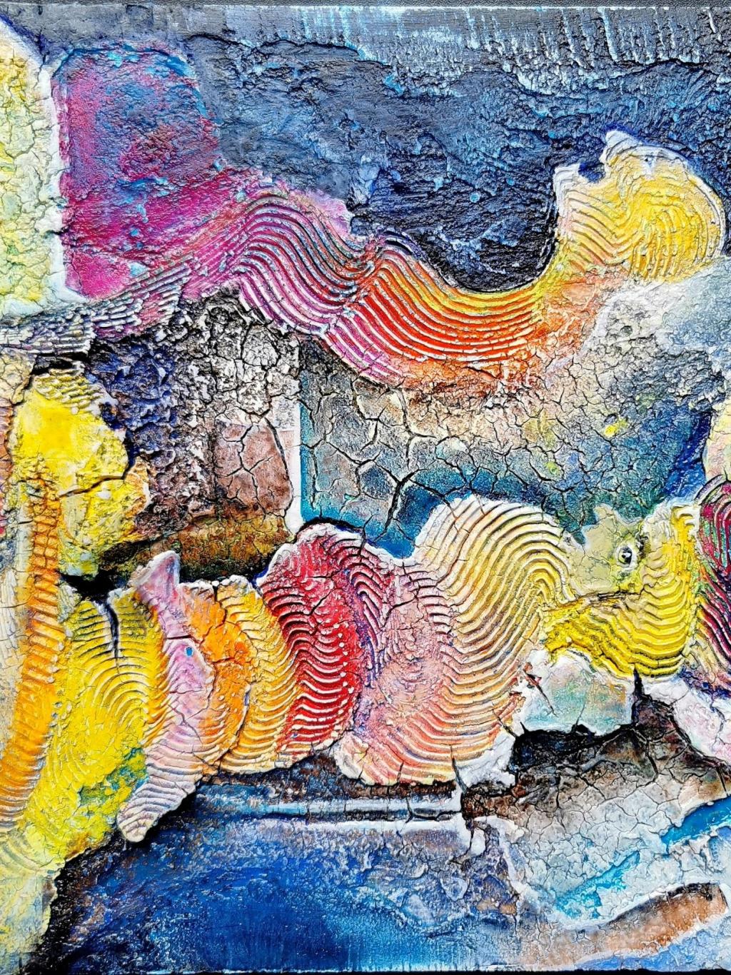 "Nachtquartier" 7/2022, 20 x 20 cm, Marmormehl, und Ölfarbe auf Holz